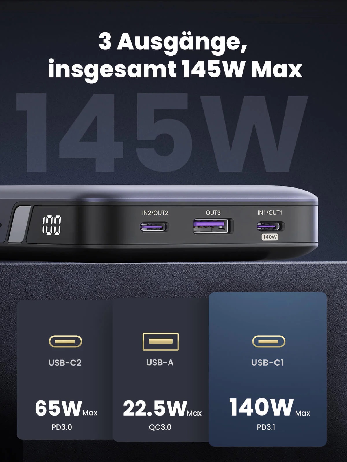 Ugreen Nexode Powerbank 25000 mAh 145 W Ansicht 2